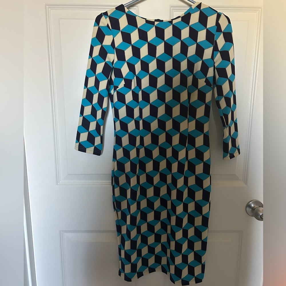 Geometric Blue and Cream Dress